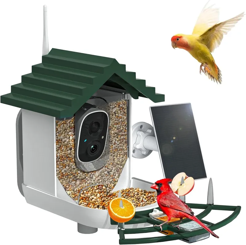 NAVFS Smart Bird Feeder with Camera Solar Powered, Green