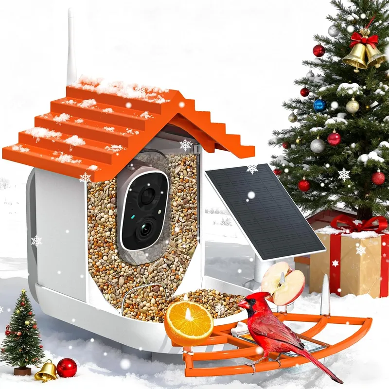 NAVFS Smart Bird Feeder with Camera Solar Powered, Orange